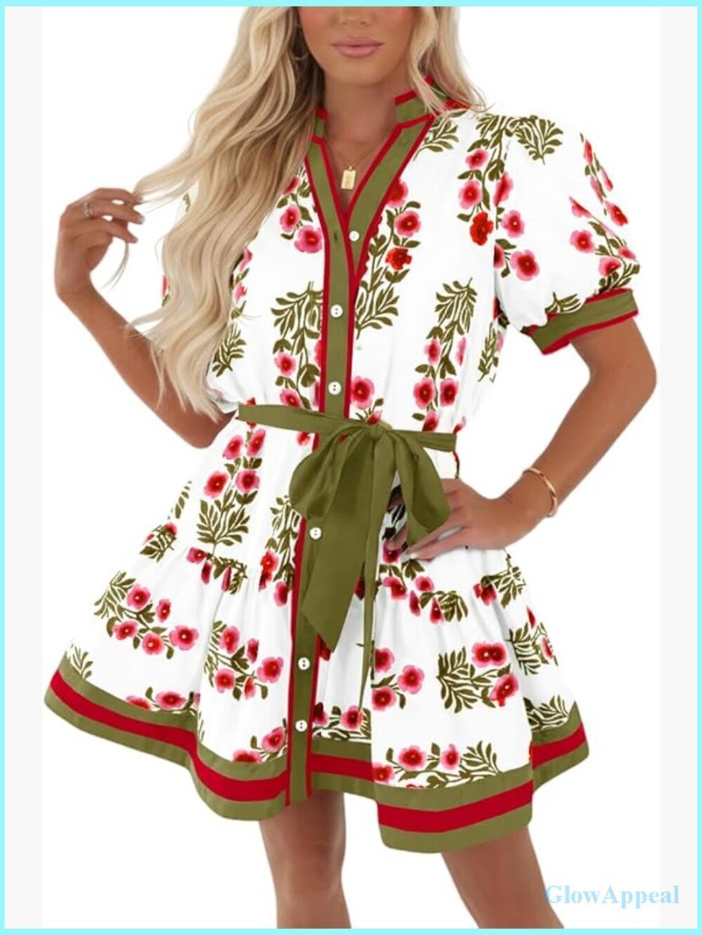 Boho Floral Mini Dress with Puff Sleeves & Tie Belt